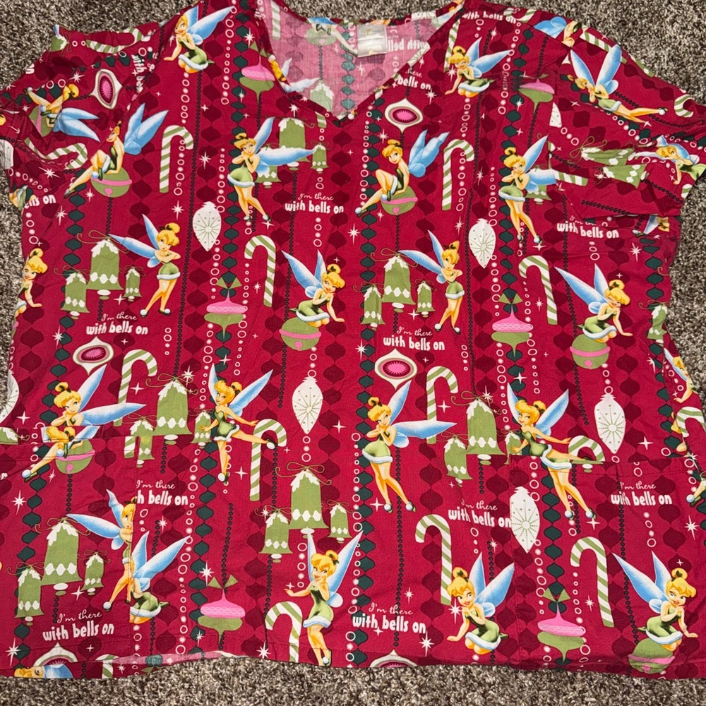 Disney Tinkerbell Red and‎ Green scrub Top